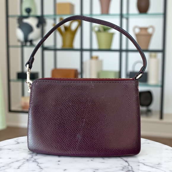 Coach Rich Brown & Burgundy Pebbled Leather Wristlet with Front ID Pocket - Picture 3 of 8